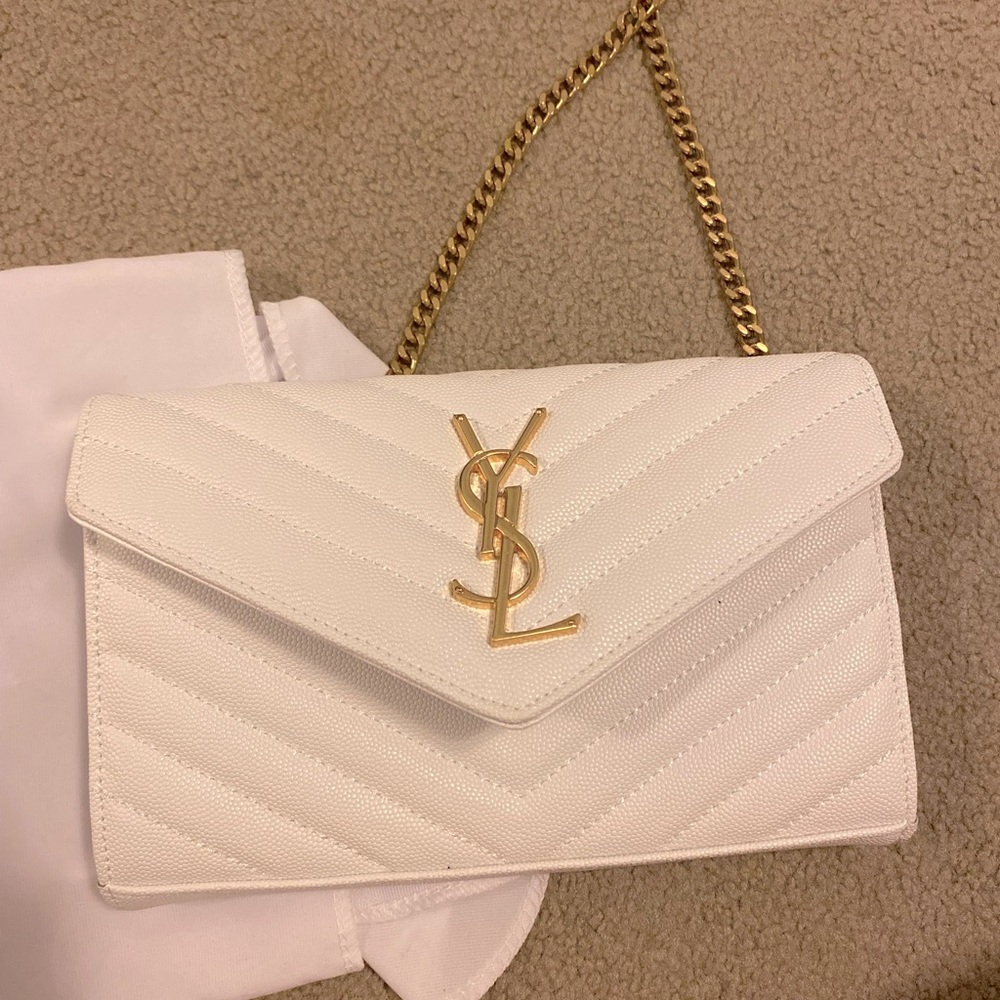 DH Gate YSL white leather clutch crossbody bag